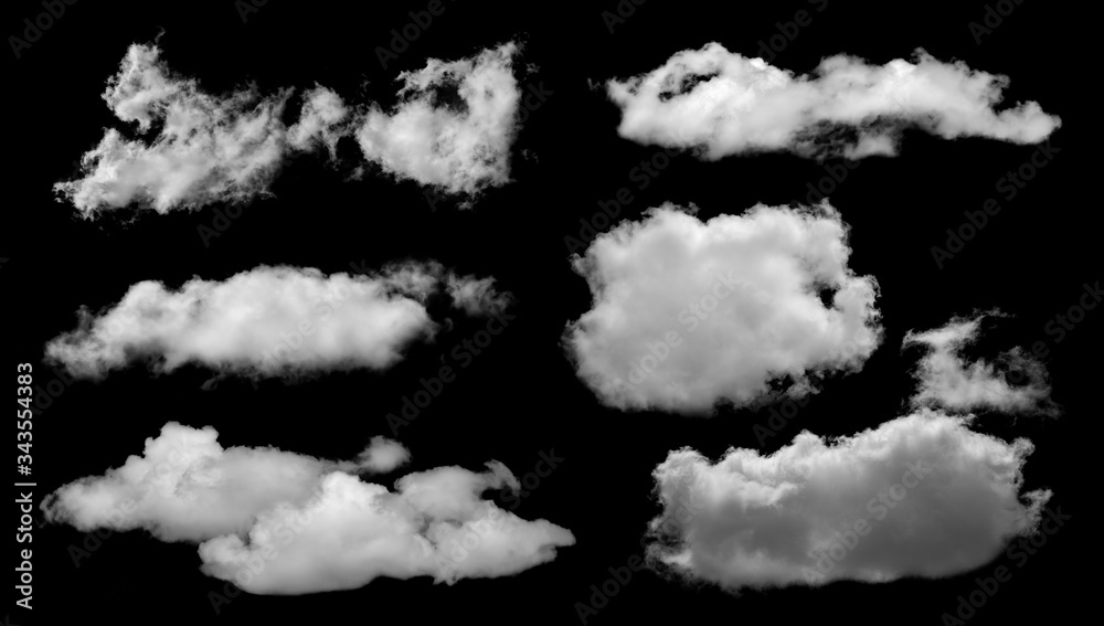 Set of White clouds isolated on black background. Set of White clouds isolated on black background.