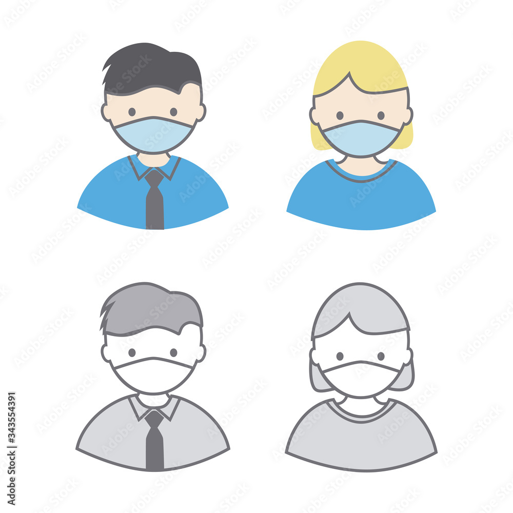 People wearing masks avatar icon vector illustration. 