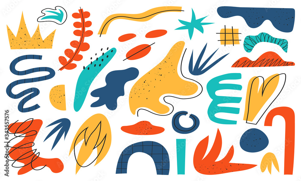 Obraz premium Big set of hand drawn various shapes and doodle objects. Abstract contemporary modern trendy vector illustration. Vector elements isolated on a white background.