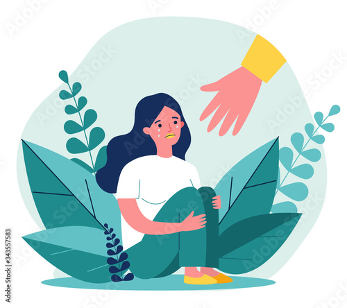 Fotografie, Tablou Young woman getting help and cure from stress flat vector illustration