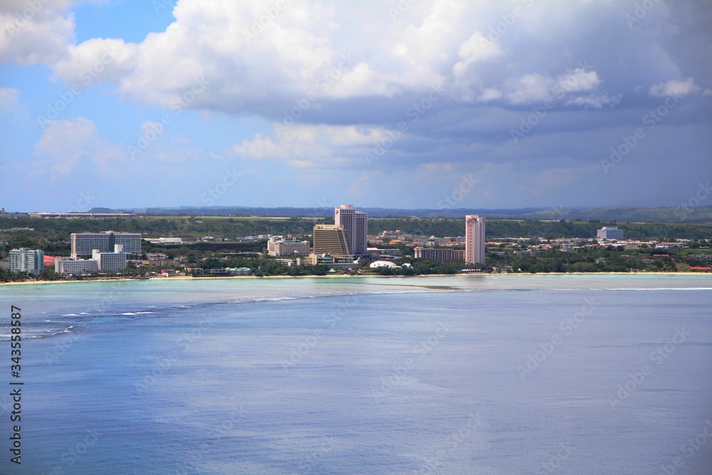 Scenic coastal view of Tumon seen from the Two Lover's Point on Guam, USA.