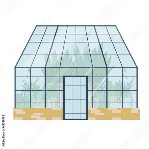Valokuvatapetti Stylish greenhouse with plants in pots isolated on white background stock vector illustration
