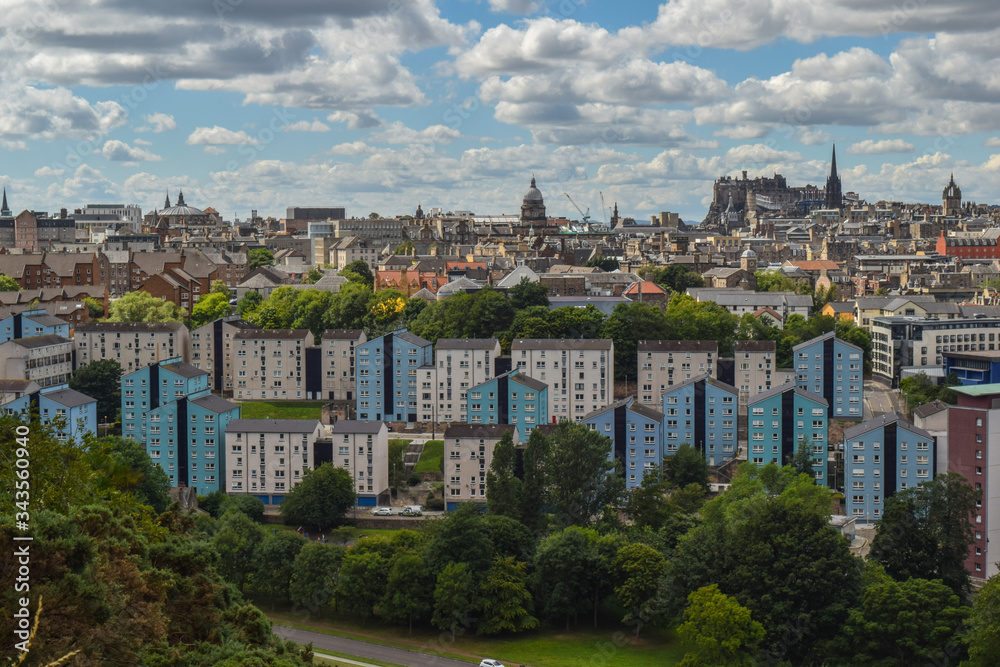 Modern and old buildings of Edinburgh from a bird view