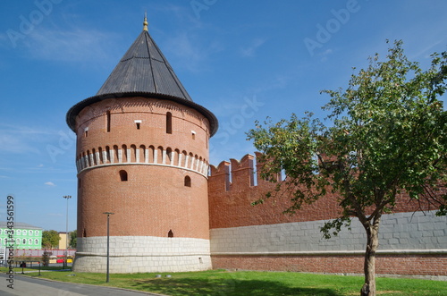 Tula, Russia - September 12, 2019: Corner (Naugolnaya) tower of the Tula Kremlin