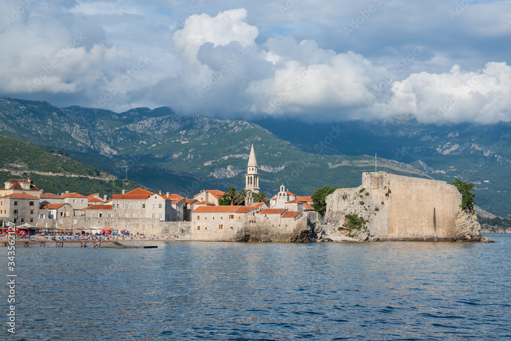 Budva old town and beach seascape view at Kotor Bay in  Montenegro 