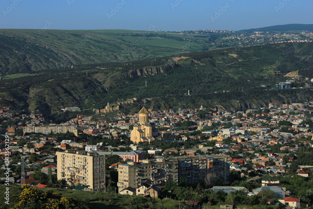 Georgia. View of the Cathedral-Lavra of the Holy Trinity. The city of Tbilisi.