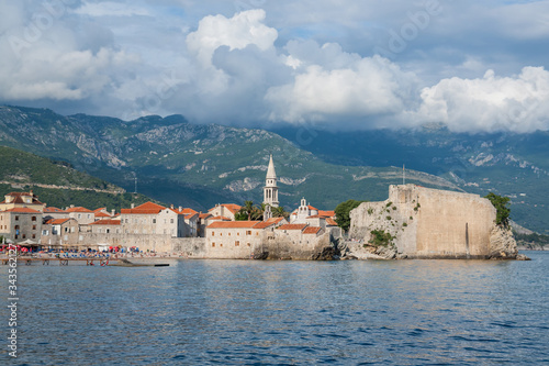 Budva old town and beach seascape view at Kotor Bay in Montenegro 