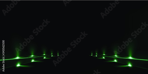 Background with glowing green Lights. Beautiful banner design with glowing glittering lights 