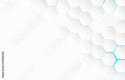 Abstract. Hexagon white background , blue light and shadow. Vector.