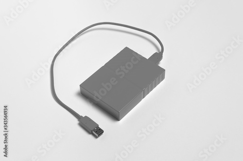 External Hard Disk Drive Mock-up for personal computer, transfer or backup data between computer and HDD. USB 3.0 connection.High-resolution photo.Top view