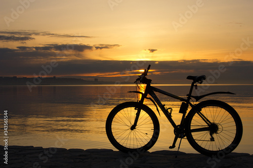Azerbaijan. 04.24.2020 year. Beautiful sunrise with a bike.