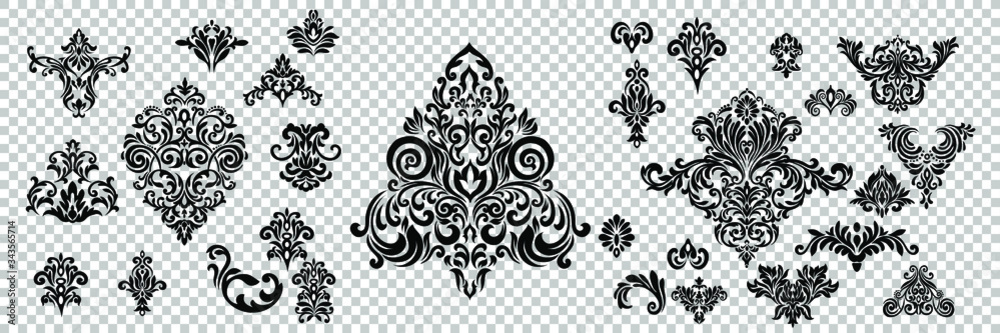 Damask pattern vector element. Classic luxury old-fashioned ornament grunge background. Royal victorian texture for wallpaper, textile, fabric, wrapping. Exquisite floral baroque patterns.
