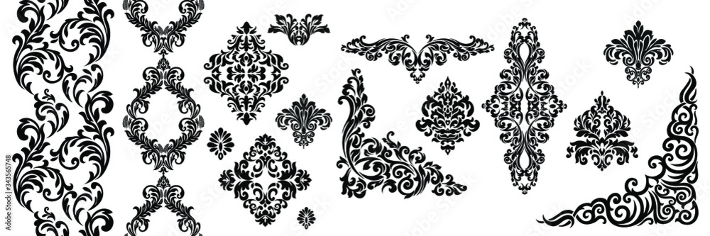 Damask pattern vector element. Classic luxury old-fashioned ornament grunge background. Royal victorian texture for wallpaper, textile, fabric, wrapping. Exquisite floral baroque patterns.