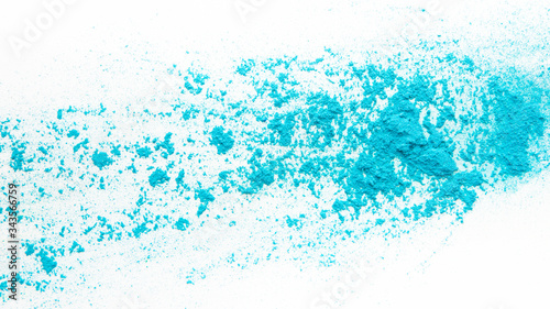 Colored cloud. Blue powder explosion on white background