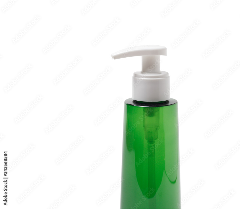 Bottle of liquid soap and hand sanitizer isolate on white background, close up Bottle of liquid soap and hand sanitizer isolate on white background, close up