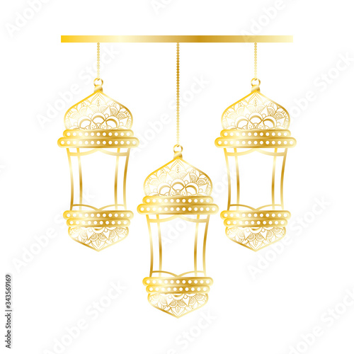 golden lamps hanging ramadan kareem