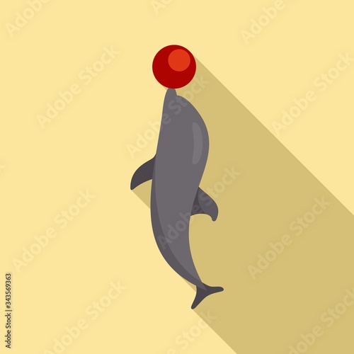 Dolphin with ball icon. Flat illustration of dolphin with ball vector icon for web design