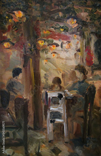 People in the evening cafe, oil painting © egnismoore