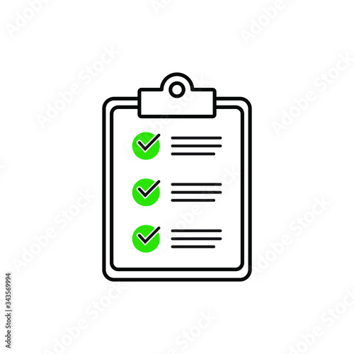 Clipboard with checklist icon for web with green check boxes isolated on white background. © Maksim