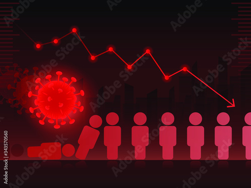 COVID-19 CoronaVirus push Peoples Domino effect impact on global Business and SME or Startup economy crisis and stock markets down and falling.