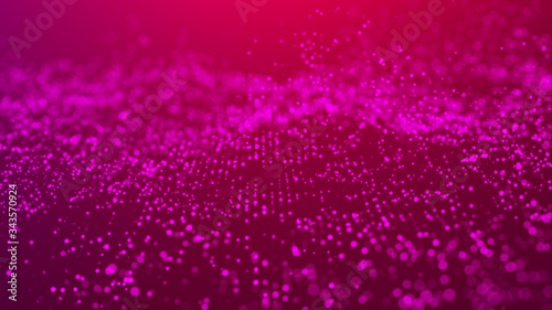 Wave 3d. Wave of particles. Abstract Purple Geometric Background. Big data visualization. Data technology abstract futuristic illustration. 3d rendering.