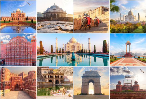 Obraz na płótnie Famous places of India in the collage of photos w salonie
