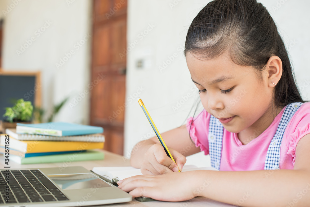 asian girl student online learning study online with video call teacher. social distance during quarantine, self-isolation, online education concept, homeschool, stay at home entertainment. asian girl student online learning study online with video call teacher. social distance during quarantine, self-isolation, online education concept, homeschool, stay at home entertainment.