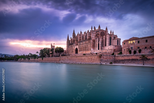 Cathedral of Palma de Majorca at night  Majorca  Balearic Islands