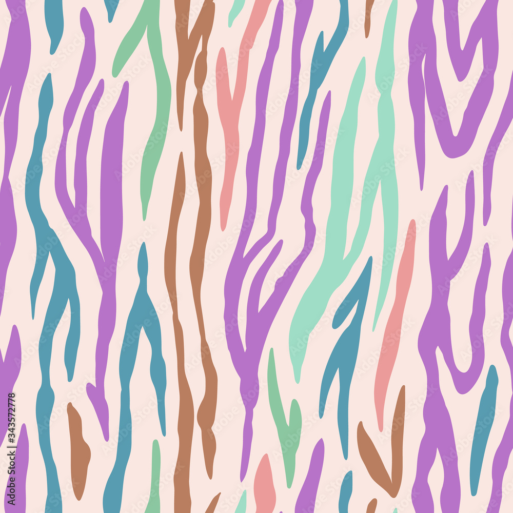 Animal seamless pattern. Zebra texture. Mammals Fur. Neon color bright Print skin. Fashionable Striped Predator Camouflage. Printable Background. Vector illustration. Animal seamless pattern. Zebra texture. Mammals Fur. Neon color bright Print skin. Fashionable Striped Predator Camouflage. Printable Background. Vector illustration.