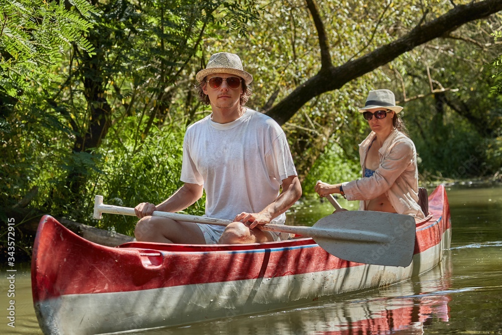 Canoeing in narrow wild passages on Lake Tisza Canoeing in narrow wild passages on Lake Tisza