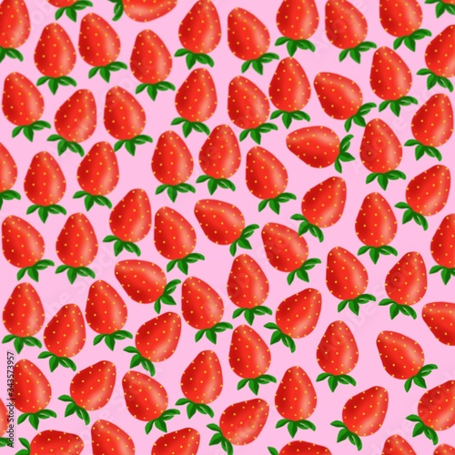 Strawberries on pink background. Illustration strawberry seamless pattern. Abstract background. For magazine, poster, card, web pages.