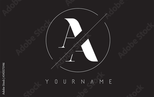 AA A Letter Logo with Cutted and Intersected Design and Round Frame. photo