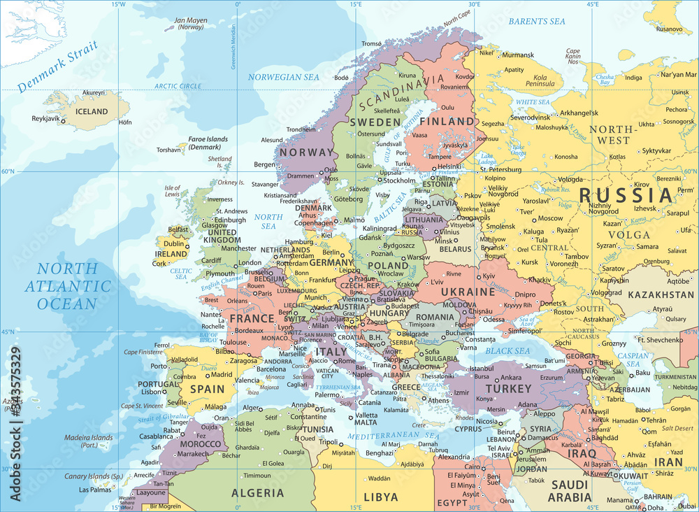 Obraz premium Europe Map - Color Vector Illustration