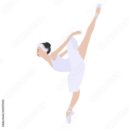 Ballerina in a white tutu and ballet shoes - isolated on white background - vector. Ballet classic.