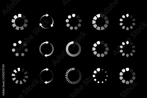 Set of website loading icon. Circle buffer loader or preloader. Download or upload status icon. Vector illustration