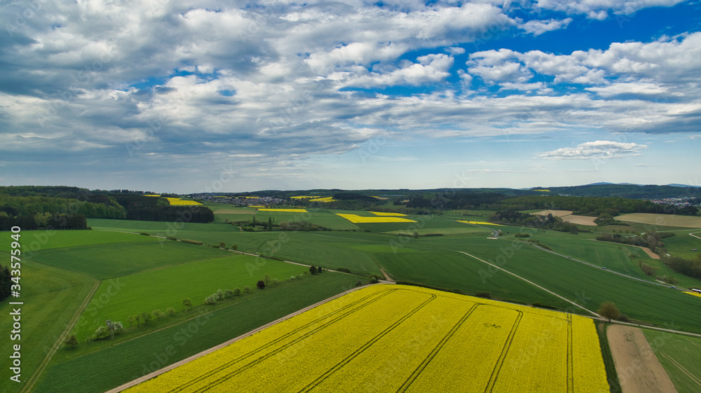 Fototapeta premium Rapsfelder Landschaft von oben