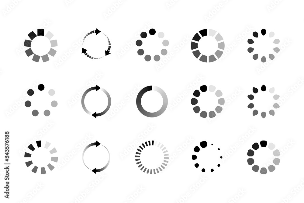 Fototapeta premium Set of website loading icon. Circle buffer loader or preloader. Download or upload status icon. Vector illustration
