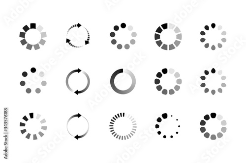Set of website loading icon. Circle buffer loader or preloader. Download or upload status icon. Vector illustration