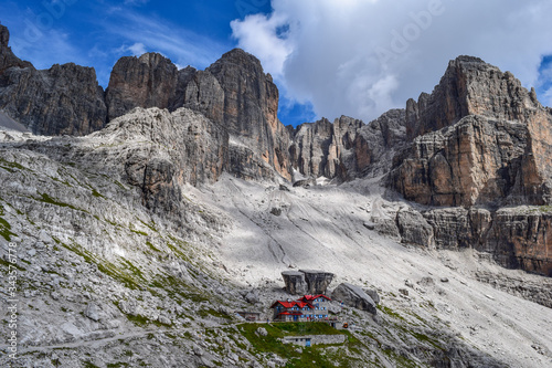 Alpine hut at the Brenta mountains in the Italian Alps photo