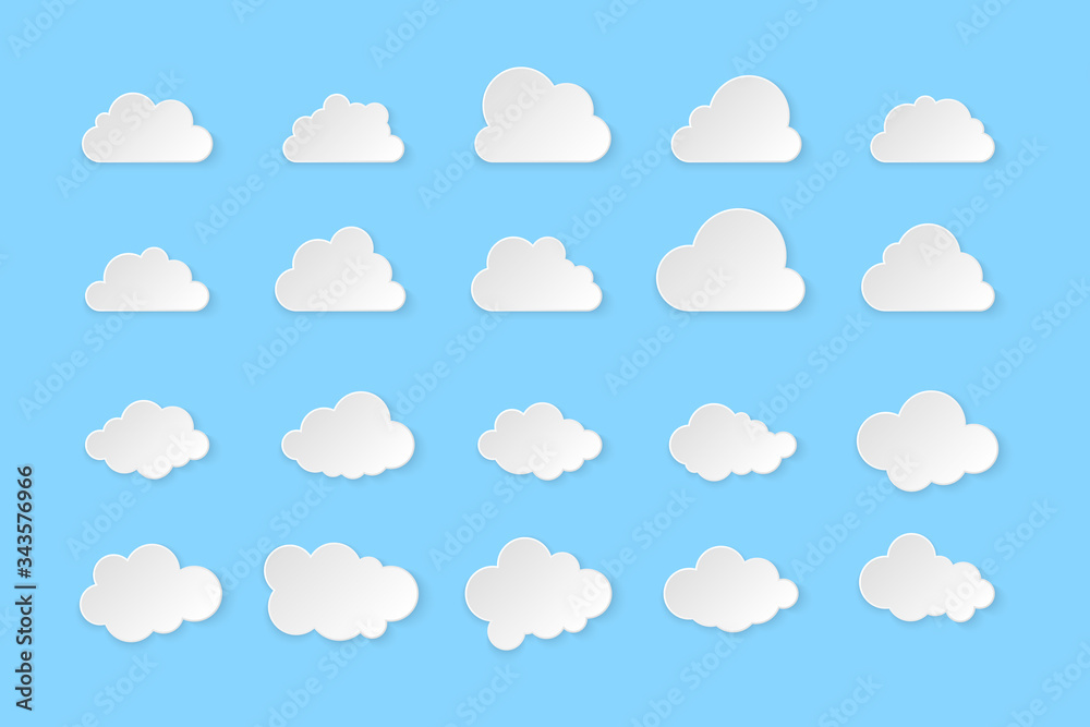 Set of clouds. Cartoon clouds isolated on blue background. Vector illustration. Set of clouds. Cartoon clouds isolated on blue background. Vector illustration.