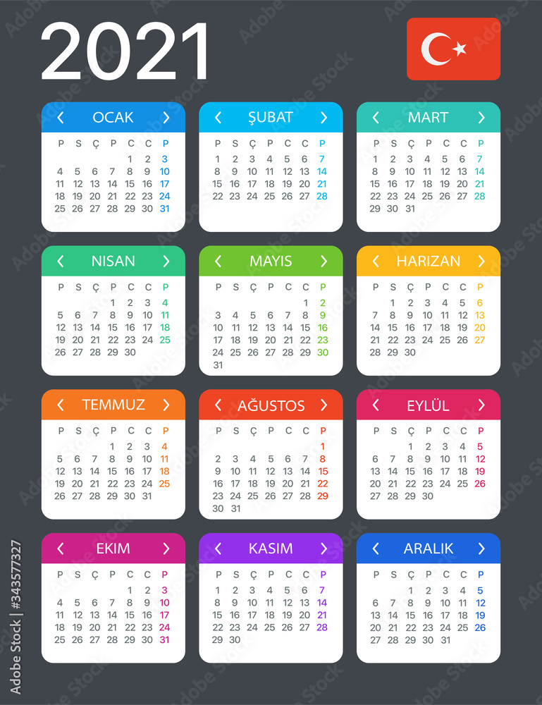 2021 Calendar - vector template graphic illustration - Turkish version 2021 Calendar - vector template graphic illustration - Turkish version