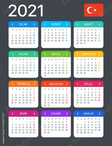 2021 Calendar - vector template graphic illustration - Turkish version