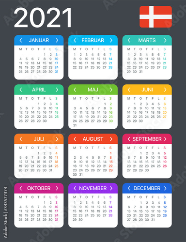 2021 Calendar - vector template graphic illustration - Danish version