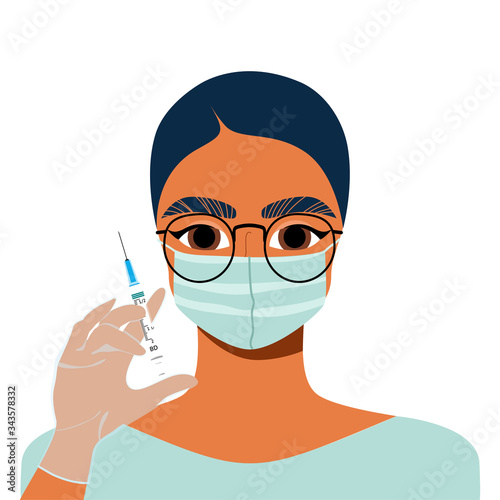 Doctor holding a syringe. Female cosmetology master with a syringe in her hand. Beauty industry and injection concept. Facial fillers, vitamin injections. photo