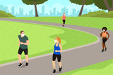 People Exercise in the Park While Practicing Social Distancing Illustration