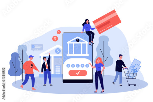 People using smartphones for online payments and money transfer. Vector illustration for mobile banking, finance management, fintech, transaction concept