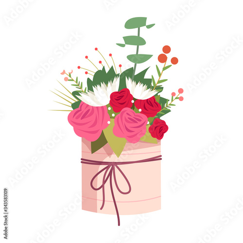 Flower bouquet in vase semi flat RGB color vector illustration