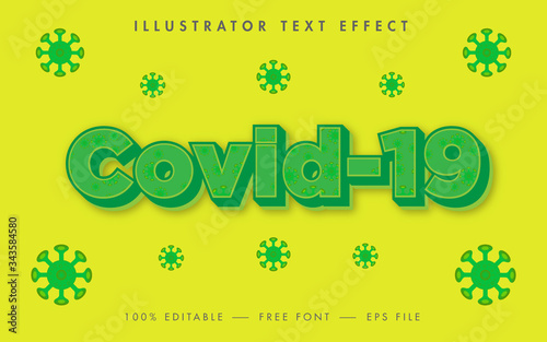 Covid-19 3d Text Effect with Corona Virus Icon and Editable shape. 