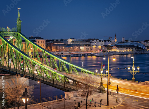 Famous Liberty Bridge in Budapest in dusk