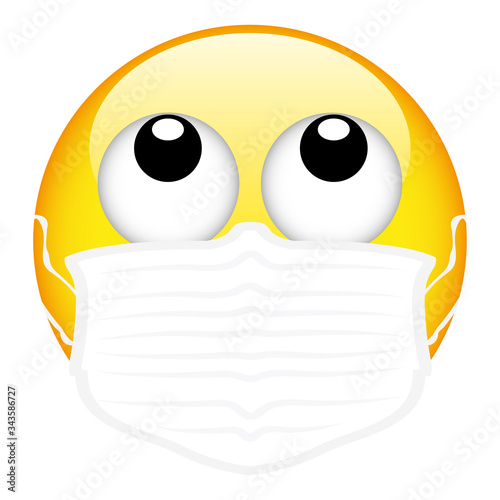 Yellow emoji wearing a surgical mask, emoticon medical mask, vector